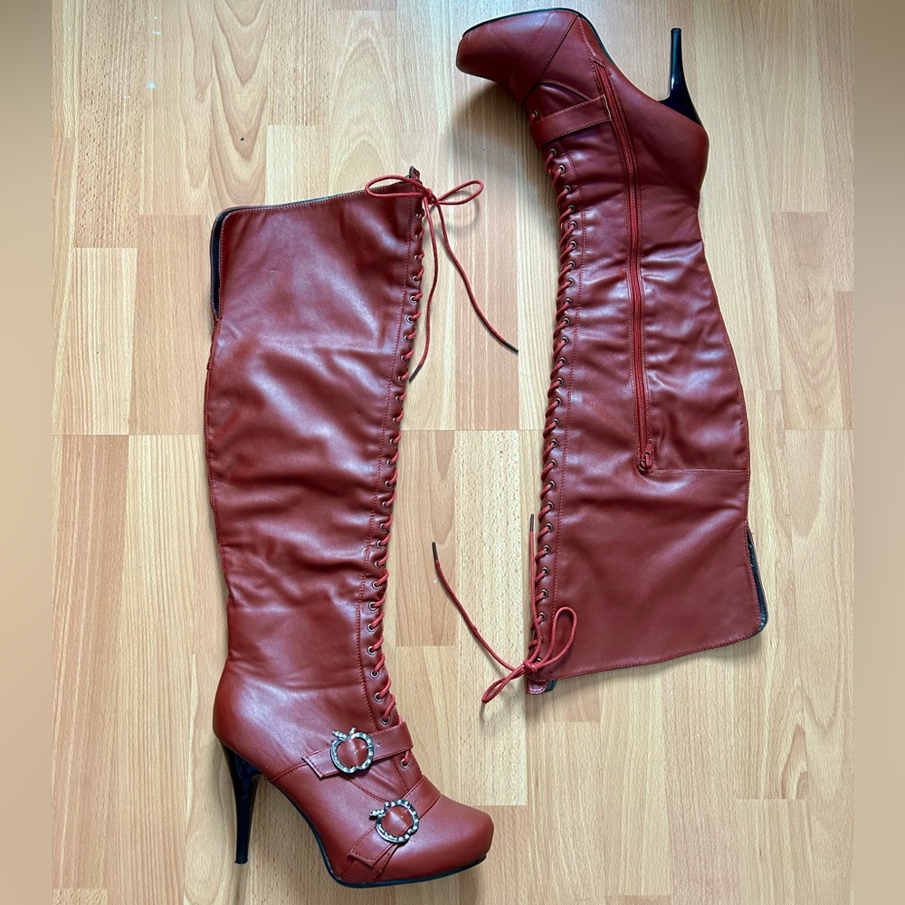 Apple Bottoms thigh high lace up boots